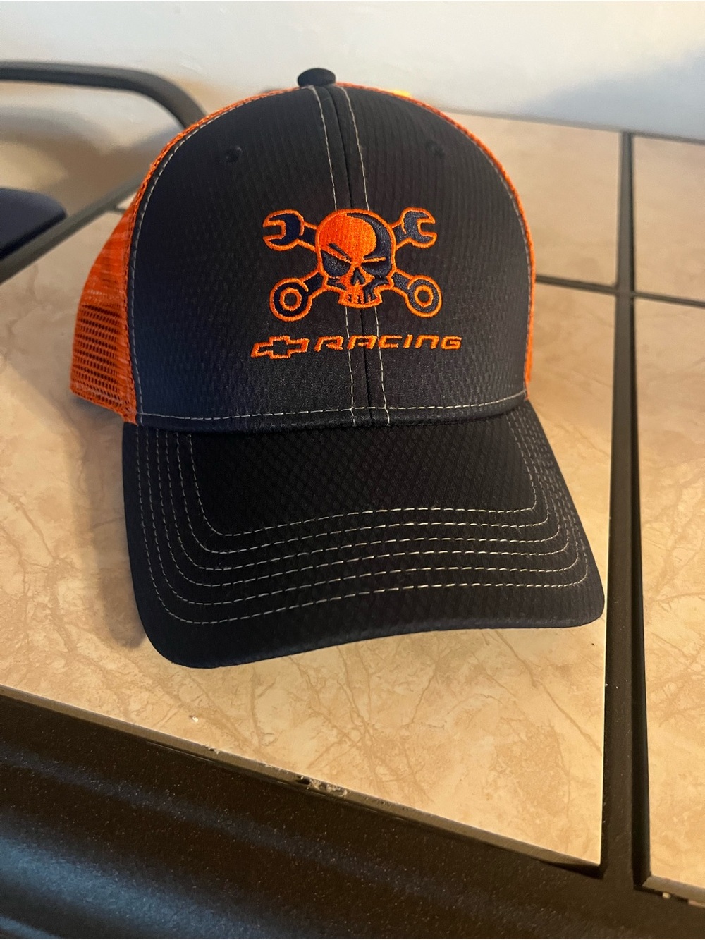 Chevrolet Racing Black and Orange Mesh Trucker Hat